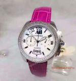Clone Cartier Calibre de Diver White Dial Diamond Bezel Pink Leather Strap 38mm Watch